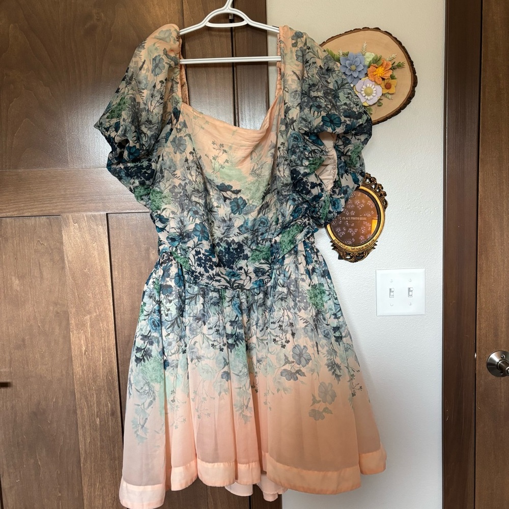 Anthropologie Let Me Be Flo Ruched Mini Dress Plus Size 3X Floral Puff Sleeve - Picture 10 of 15
